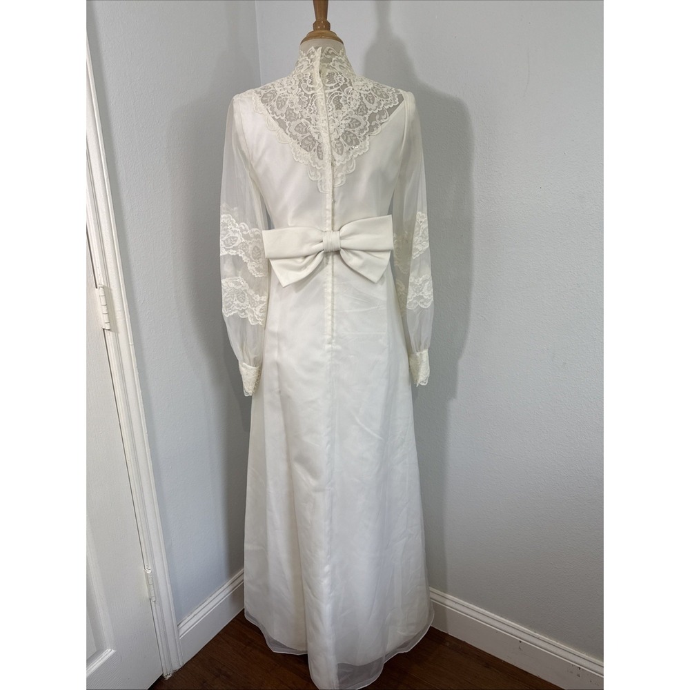 Vtg Bridal Originals Wedding Dress‎ 12 Lace Trim Victorian Edwardian Bow Back - Picture 3 of 16